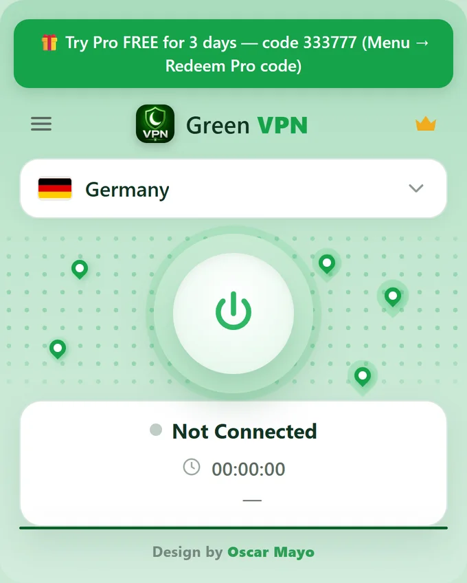 Green VPN Chrome extension popup